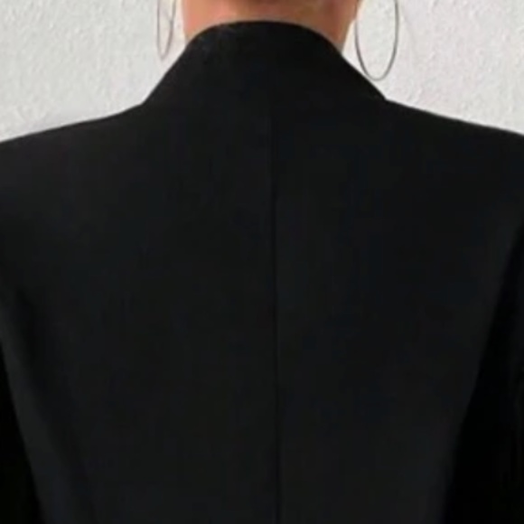 Classic Black Pleated Split Sleeve Open Front Blazer - Picture 6 of 7